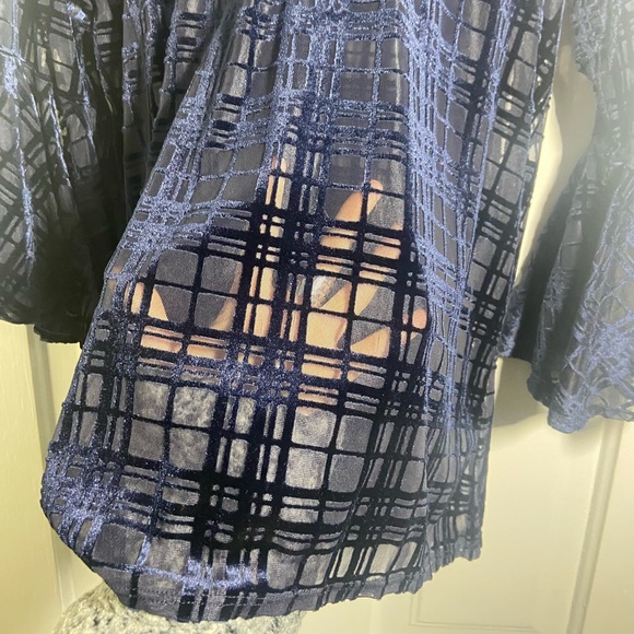 Lauren Conrad Navy Sheer Velvet Top Blouse with Bell Sleeves - Picture 7 of 13